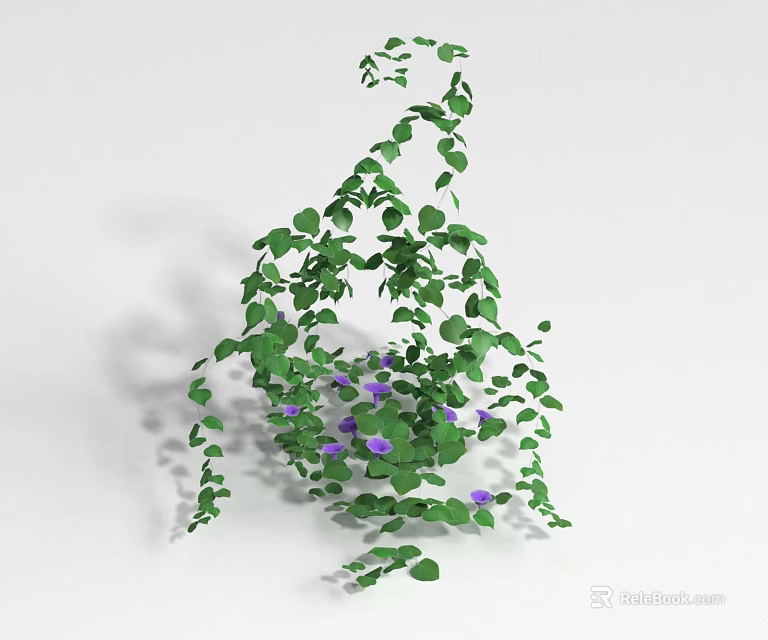 Trailing Vines With Lush Green Leaves And Small Purple Flowers 3d model 