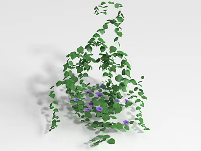 Trailing Vines With Lush Green Leaves And Small Purple Flowers 3d model