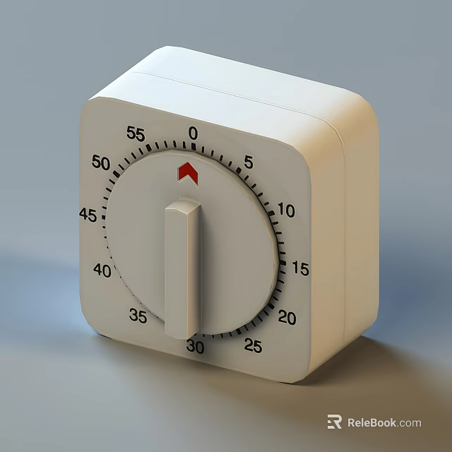 White Square Kitchen Timer With Rotary Dial Numbered Scale And Control Knob 3d model