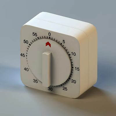 White Square Kitchen Timer With Rotary Dial Numbered Scale And Control Knob 3d model