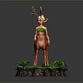 Deer Girl Fantasy Figure Standing On Green Grass Base With Leaves And Grass