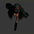 Anime Style Female Character in Black Robe with Red Accents and Twin Tails Standing Pose