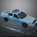 NYPD Police Car Model With Emergency Lights And Blue Stripes On Dark Background