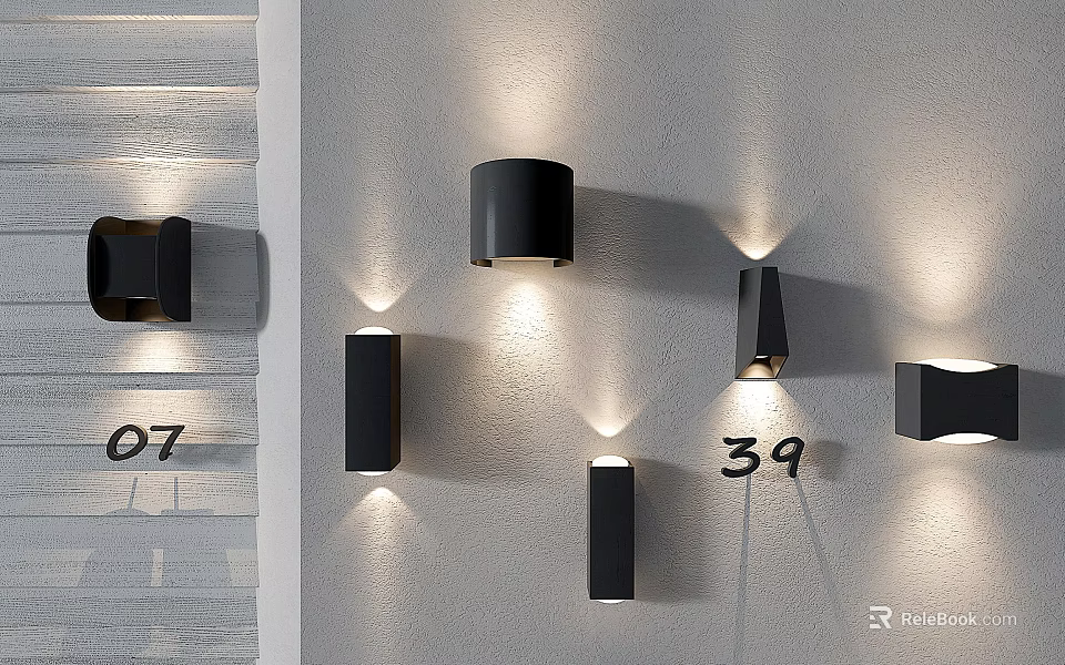 Modern Black Wall Lamps With Sleek Design And Various Styles For Home Lighting 3d model 