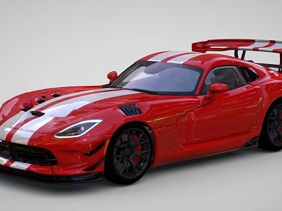 Red Sports Car With White Stripes And Rear Spoiler Sporty Design Black Alloy Wheels 3d model