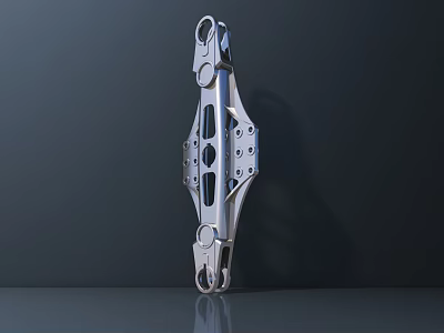 Smart Machine Metal Component With Silver Elongated Structure And Connecting Holes On Gray Surface 3d model
