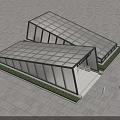 Modern Glass Facade Station With Sloped Roof And Entrance Sign In Plaza Area