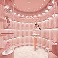 Pink Dessert Shop Interior Design With Curved Ceiling Counter And Display Area