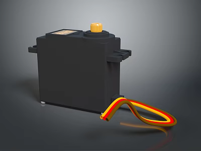 Black Servo Motor With Yellow Adjustment Knob And Colored Wires For Mechanical Use 3d model