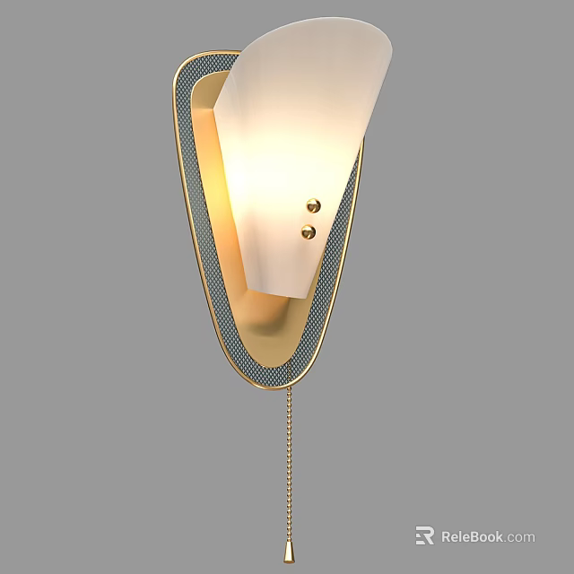 Modern Wall Lamp With Golden Frame Chain Switch And Soft Lighting Design 3d model 