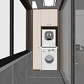 Modern Home Balcony Interior Design With Washing Machine And Upper Cabinets