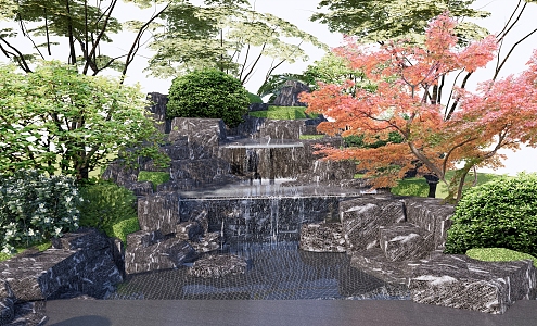 New Chinese style garden landscape courtyard landscape rockery waterscape opposite landscape stone 3d model