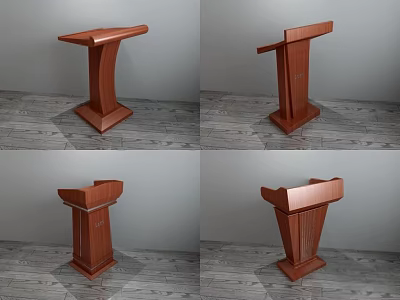 Brown Wooden Functional Desk Podium With Slanted Top And Stable Base 3d model