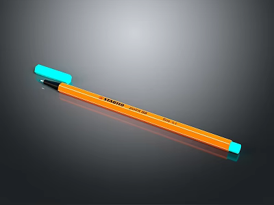 Orange Stabilo Pencil With Blue Cap For Everyday Use On Black Background 3d model