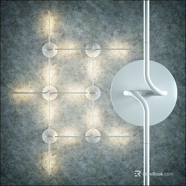 Modern Abstract Wall Lamp with White Design on Gray Wall Grid Arrangement and Soft Lighting 3d model 