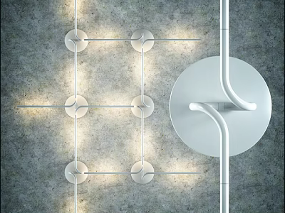 Modern Abstract Wall Lamp with White Design on Gray Wall Grid Arrangement and Soft Lighting 3d model