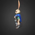Rabbit Creature Character 3D Model With Sword Blue Cape And Green Outfit 3d model