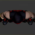 Hooded Muscular Character In Red And Black Outfit With Glowing Blue Accents And Armored Parts