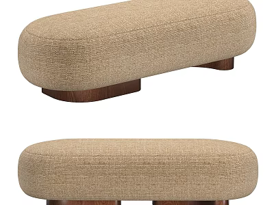 Light Brown Upholstered Sofa Bench with Wooden Legs and Modern Minimalist Design 3d model