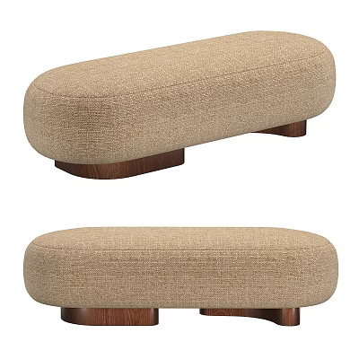 Light Brown Upholstered Sofa Bench with Wooden Legs and Modern Minimalist Design 3d model