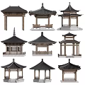 Traditional Chinese Pavilions With Various Classic Roof And Wooden Frame Designs