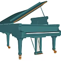 Teal Grand Piano Musical Instrument with Elegant Design and Rolling Wheels