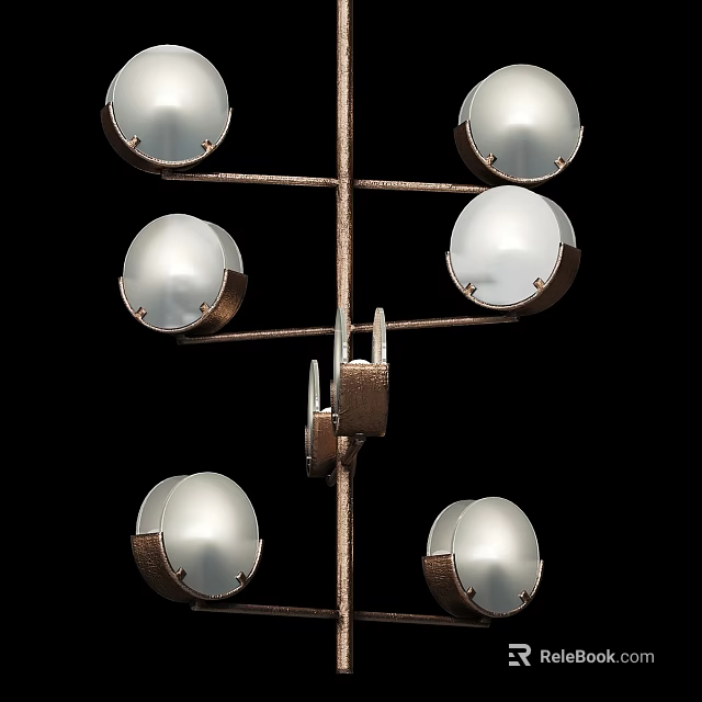 Vintage Brass Chandelier with Globe Glass Shades and Multi Arm Design 3d model 