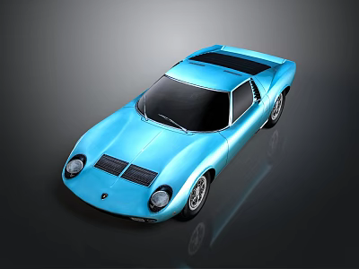 Blue Vintage Sports Car With Sleek Body And Distinct Front Grille 3d model
