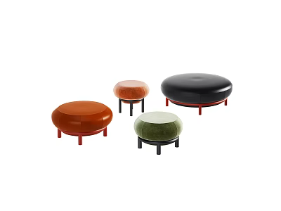 Round Ottoman Collection In Orange Green Black With Modern Stylish Legs 3d model