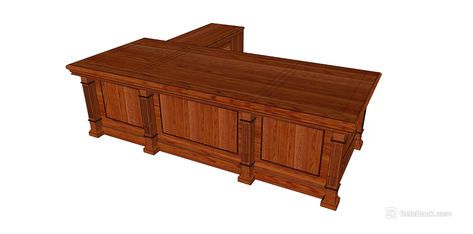 Traditional Wooden Office Desk With Sturdy Legs Drawers And Classic Design 3d model 