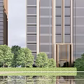 Modern Tall Residential Towers With Glass Facades Golden Accents And Green Trees