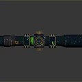 Dark Worn Scope With Green Glowing Elements And Gear Structure Design