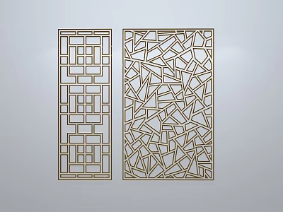 Decorative Golden Laser Cut Window Panels Featuring Square Lattice And Triangular Geometric Patterns 3d model