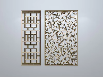 Chinese-style window grilles silhouette pane window sill border openwork window 3d model