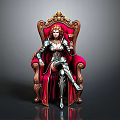Ornate Red Throne With Gold Accents Seated By Armored Woman On Gray Background