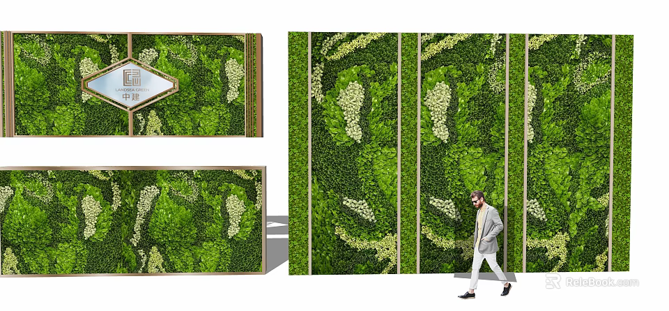Vertical Garden Green Wall Design With Lush Plants White Flowers And Path 3d model 