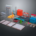 Versatile Storage Racks with Assorted Color Cabinets Tools and Accessories 3d model