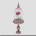 Elegant Glass Dome Display with Pink Rose and Decorative Pedestal Base