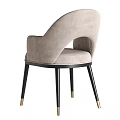 Modern Light Gray Upholstered Dining Chair With Curved Back Armrests Black Legs And Gold Feet