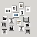 Gallery Style Photo Wall Featuring Black and White Photos in Various Size Frames