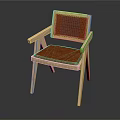 Modern Wooden Chair with Armrests Mesh Backrest and Orange Cushioned Seat
