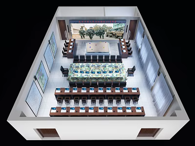 Monitoring Room Interior With Multiple Monitors Control Desks And Seats Layout 3d model