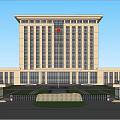 Modern Office Building With Glass Curtain Wall Greenery Parking Area And Pedestrians