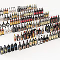 Assorted Wine Bottles And Glasses Display Collection With Different Colors And Styles 3d model