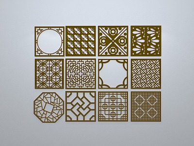 Chinese-style window grilles silhouette pane window sill border openwork window 3d model