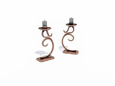 Copper Candle Holders With Curved Spiral Design And Candles On Decorative Base 3d model
