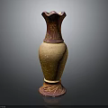 Elegant Ceramic Vase With Brown Red Hue Floral Petal Top And Decorative Patterns