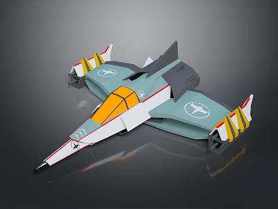 Futuristic 3D Model Aircraft With Teal White Orange And Yellow Accents 3d model