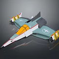 Futuristic 3D Model Aircraft With Teal White Orange And Yellow Accents