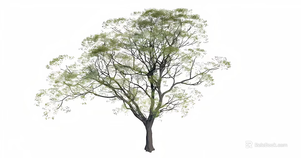 Tall Deciduous Tree With Lush Green Foliage Strong Trunk And Spreading Branches 3d model 